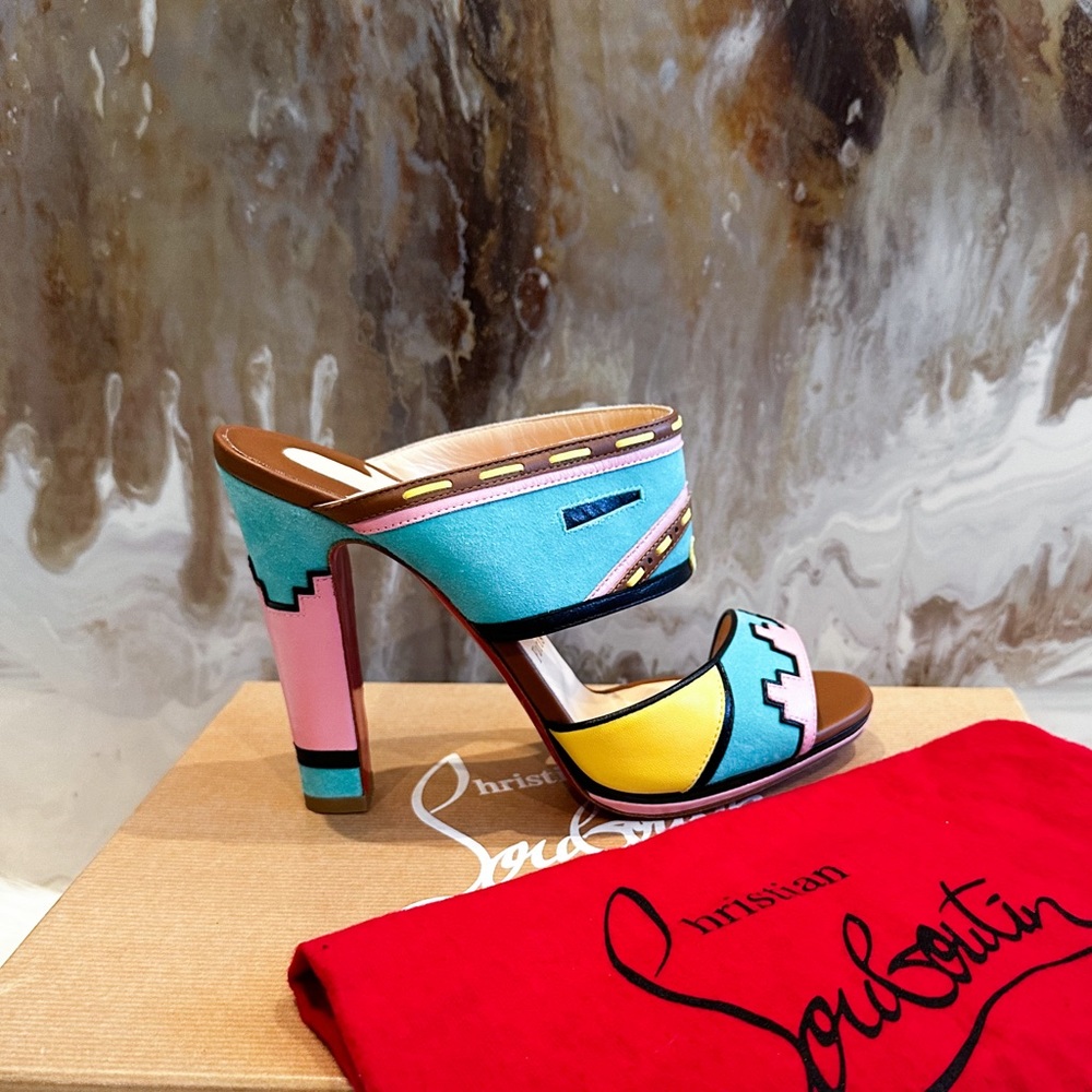 $1295 Christian Louboutin Azunika 120 Aztec Slide Sandals 38.5 - Picture 1 of 7